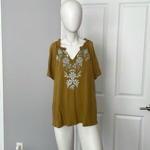 J Jill Mustard Yellow Embroidered Knit Top